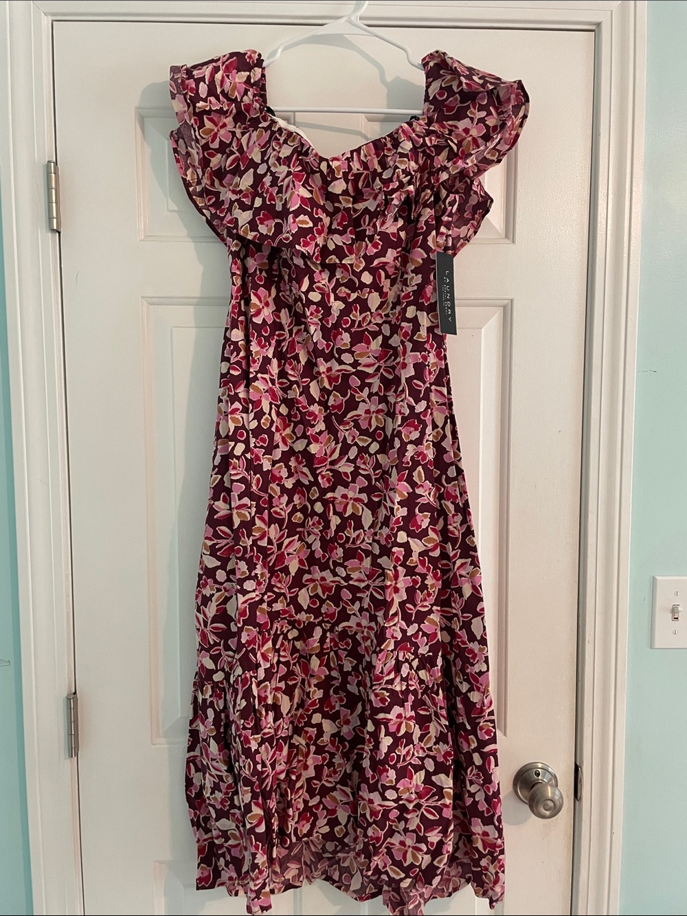 Laundry By Shelli Segal Floral Midi Dress in Berry Pink and Cream